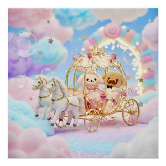 Póster Cute Puppy Wedding Fairytale Carriage