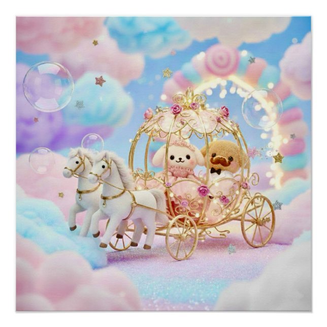 Póster Cute Puppy Wedding Fairytale Carriage (Frente)