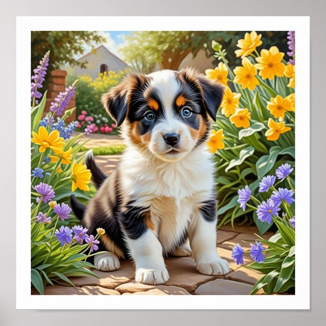 Poster Cute Puppy with Flowers (Frente)