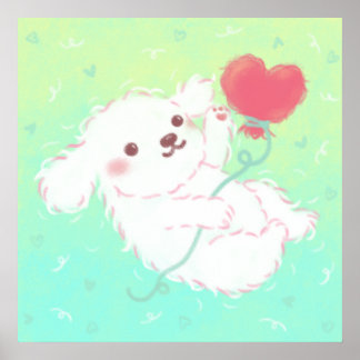 Poster Cute Puppy with Heart Balloon