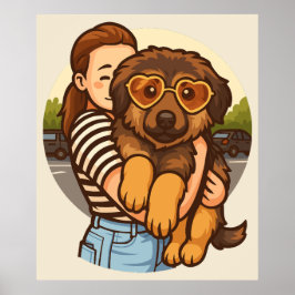 Poster Cute Puppy with Heart Sunglasses 