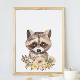 Poster Cute Raccoon Nursery Wall Art Décor, Baby Gift
