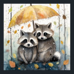 Poster Cute Raccoons in the Rain<br><div class="desc">Cute Raccoons in the Rain holding an umbrella</div>