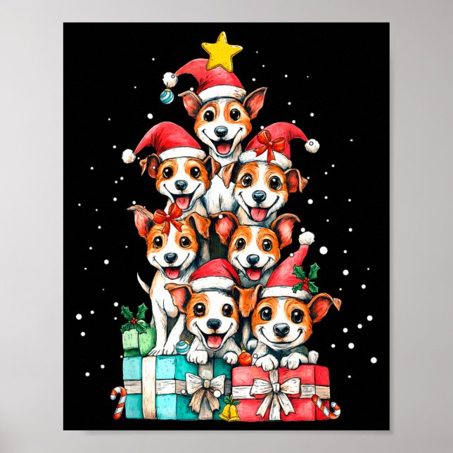 Poster Cute Rat Terrier Le Dog Christmas Tree Xmas  (Frente)