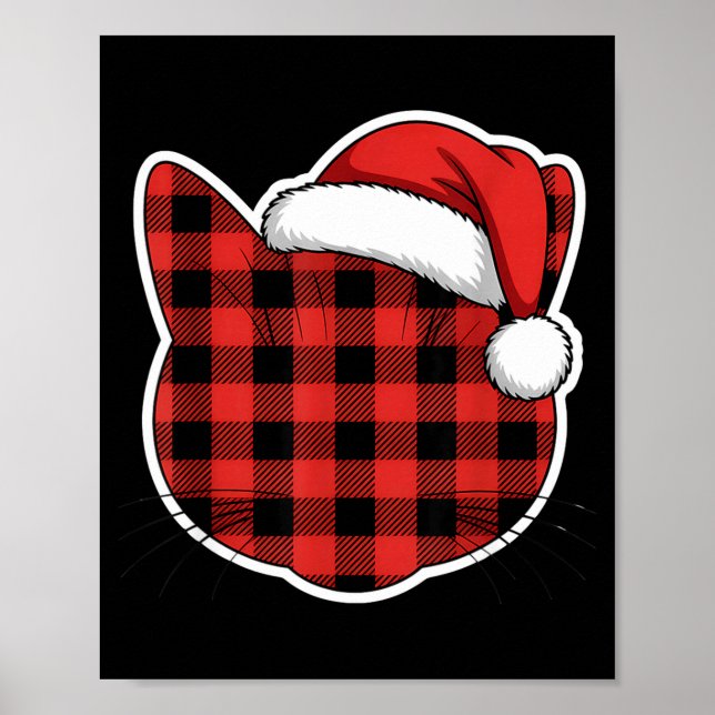 Poster Cute Red And Black Buffalo Plaid Cat Christmas San (Frente)