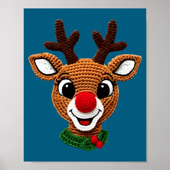 Poster Cute Reindeer Rudolph Crochet Xmas Pajamas Holiday (Frente)