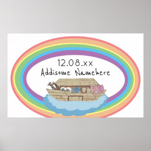 Poster Cute retro Arca de Noé Arco-íris em Branco