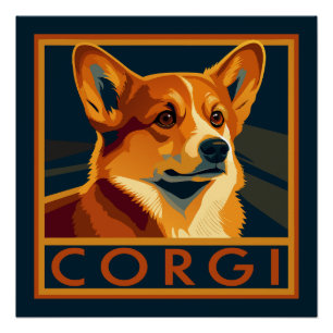 Póster Cute Retro Pembroke Welsh Corgi