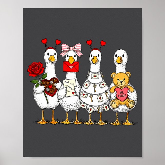 Poster Cute Retro Valentine Silly Gooses Duck Love Couple (Frente)