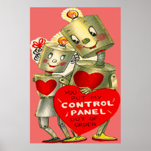 Poster Cute Robot Couple Light Heart Valentine