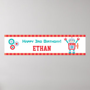 Póster Cute Robot Toy Birthday Party Banner