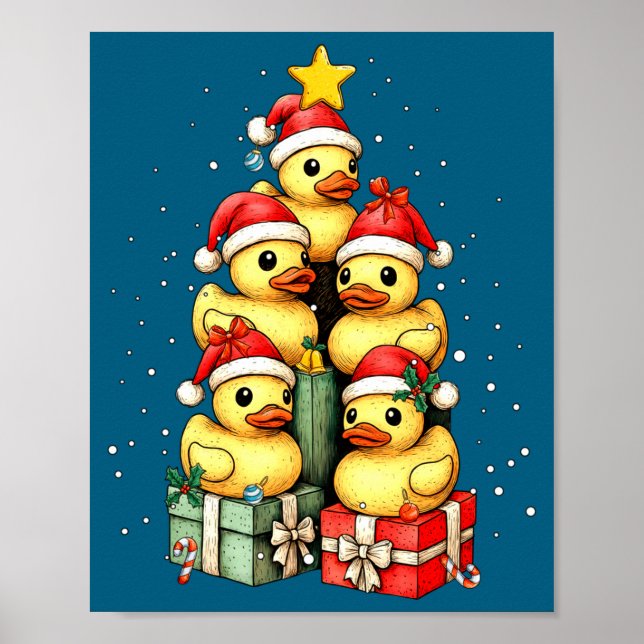 Poster Cute Rubber Ducks Le Duckie Christmas Tree Xmas Ha (Frente)