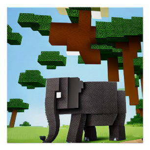 Póster Cute Safari Elephant Pixel Art