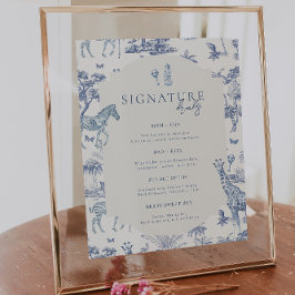 Poster Cute Safari Toile de Jouy | Chá de fraldas Azul