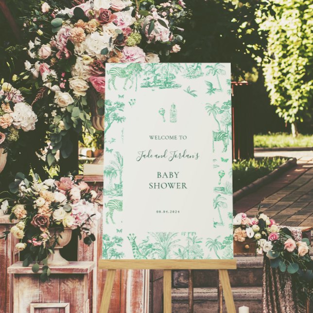 Poster Cute Safari Toile de Jouy | Chá de fraldas Mint (Criador carregado)