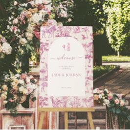 Poster Cute Safari Toile de Jouy | Chá de fraldas rosa