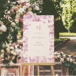 Poster Cute Safari Toile de Jouy | Chá de fraldas rosa