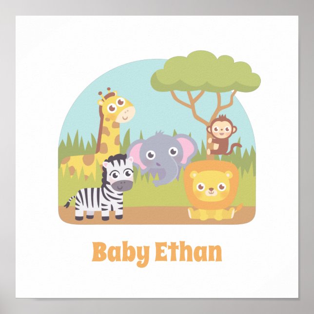 Poster Cute Savannah Wild Animals Kids Nursery Decor (Frente)