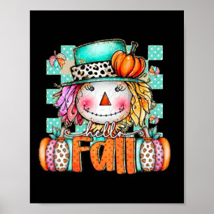 Poster Cute Scarecrow Pumpkin Dia das Bruxas de Ação de G