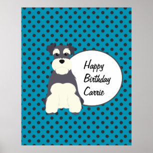 Poster Cute Schnauzer e Bolinhas Aniversário