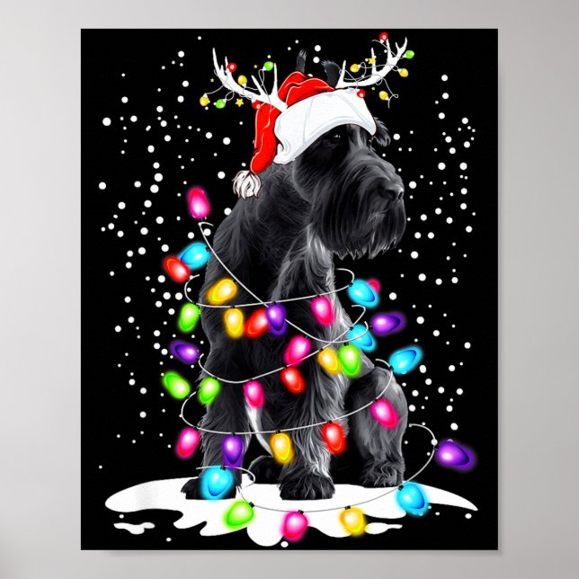 Poster Cute Schnauzer With Christmas Lights  (Frente)