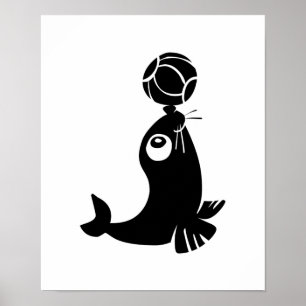 Póster cute seal with ball design