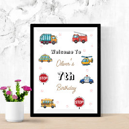 Poster Cute Service Vehicle Birthday bash welcome sign 