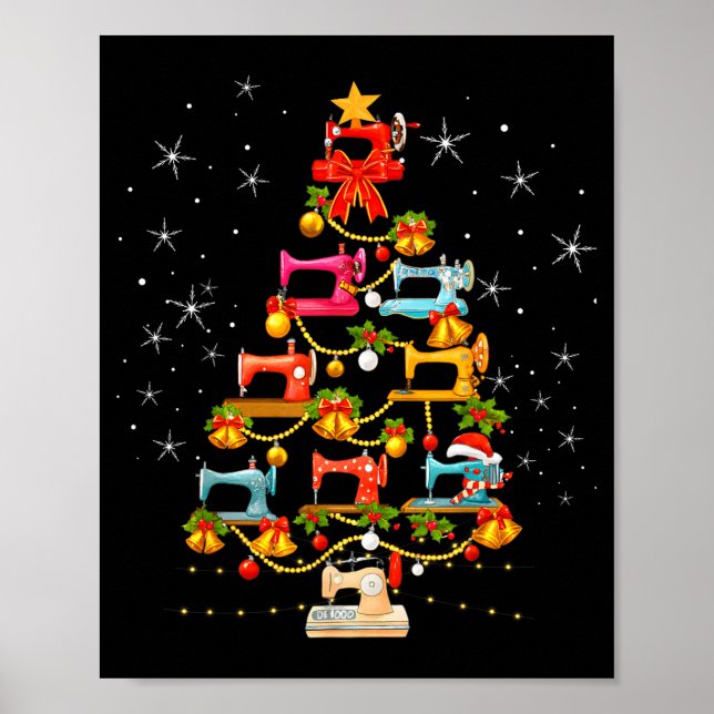 Poster Cute Sewing Machine Christmas Tree Christmas Ornam (Frente)