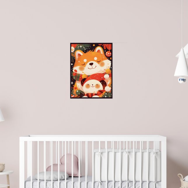Poster Cute Shiba Inu Hugging Panda Plush (Berçário 2)