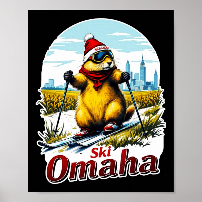 Poster Cute Ski Adventure Em Omaha Groundhog Prairie Dog (Frente)