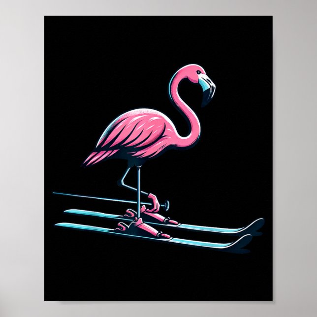Poster Cute skiing flamingo design winter sports  (Frente)