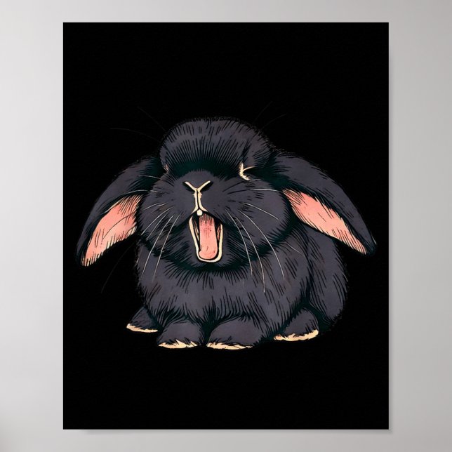 Poster Cute Sleepy Holland Lop Rabbit Yawn Black Bunny Wa (Frente)