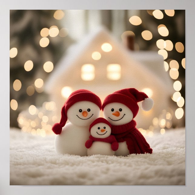 Poster Cute Snowman Family Winter Christmas (Frente)