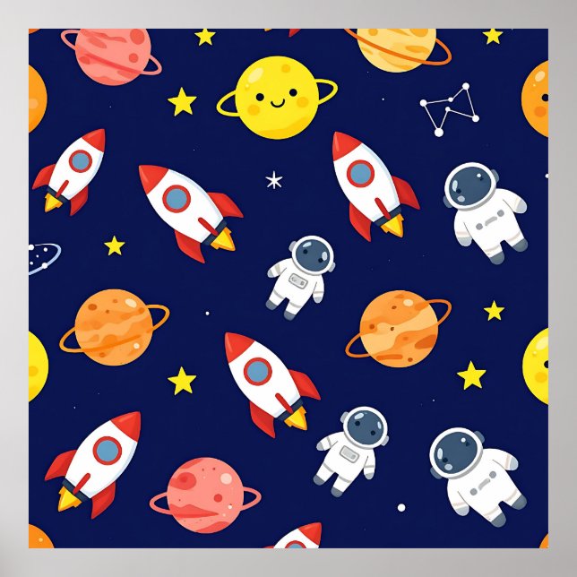 Poster Cute Space Explorer Kids Pattern (Frente)