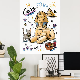 Poster Cute Sphinx Cairo Egito Arte Doodle