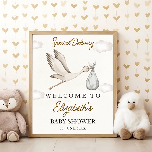 Poster Cute Stork Baby Shower Neutral (Criador carregado)