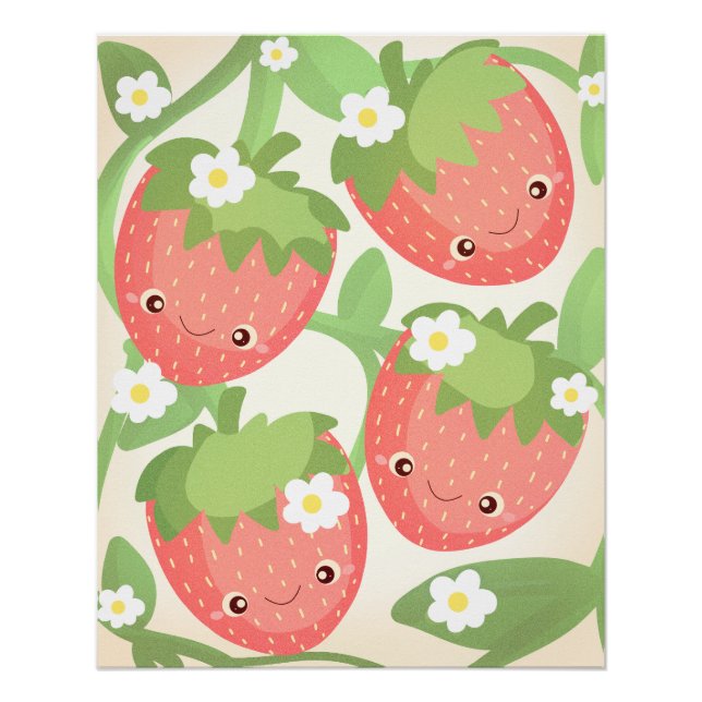 Póster Cute Strawberry Garden  (Frente)