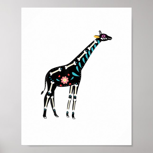 Poster Cute Sugar Skull Girafa Mexicana Halloween Dia De  (Frente)