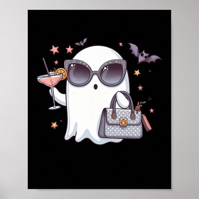 Poster Cute Tail Ghost Boujee Boojee Halloween Bebendo C (Frente)