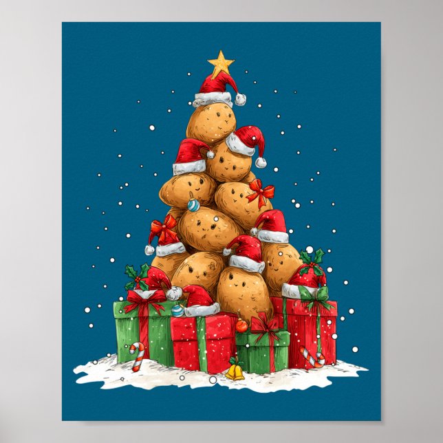 Poster Cute Tato Le Christmas Tree Xmas Hat Long Sleeve  (Frente)