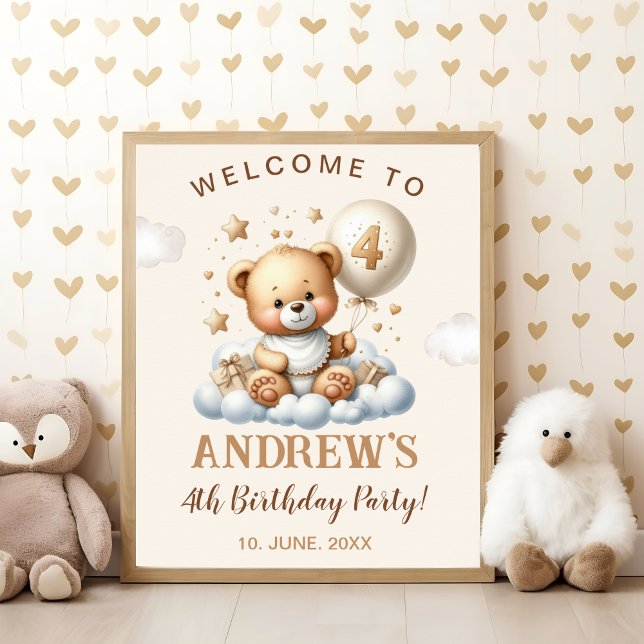 Poster Cute Teddy Bear 4th Birthday Wall Decoration (Criador carregado)