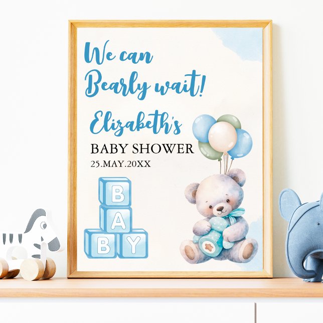 Poster Cute Teddy Bear Baby Shower Boy Decoration (Criador carregado)