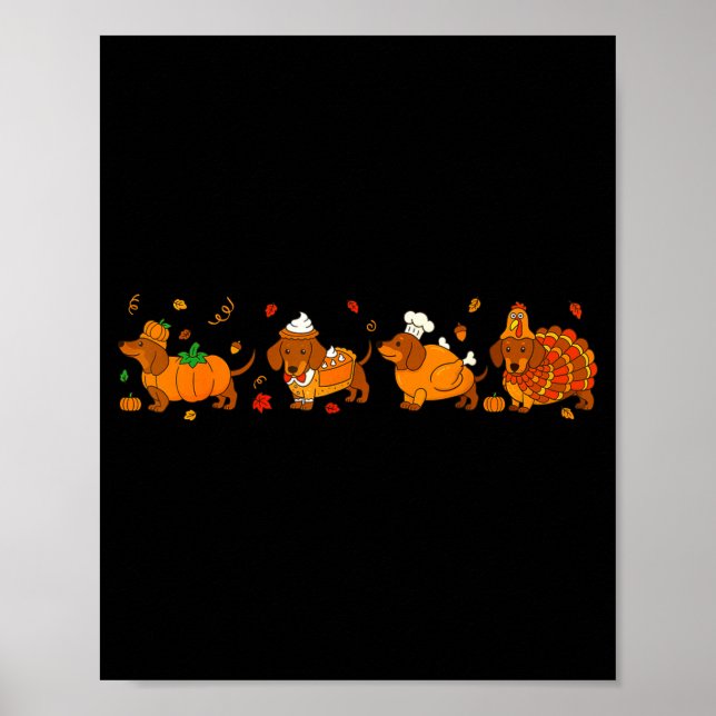 Poster Cute Thanksgiving Dachshund Dogs Fall Gobble Prepp (Frente)