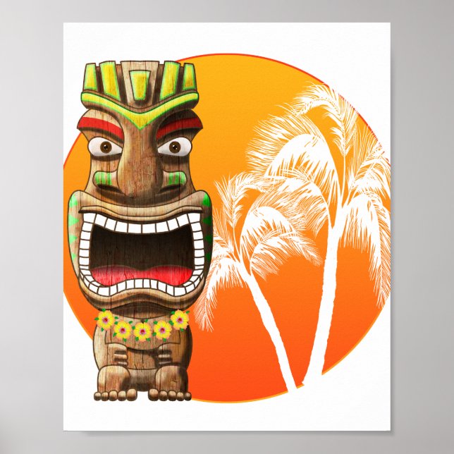 Poster Cute Tiki Statue Beach Sunset (Frente)