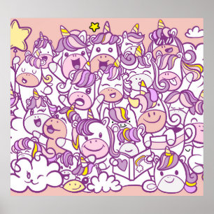 Poster Cute Unicorn Pony: Coleção de Doodles Mágicos