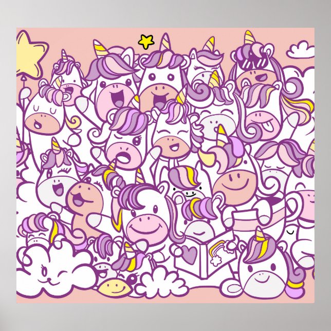 Poster Cute Unicorn Pony: Coleção de Doodles Mágicos (Frente)