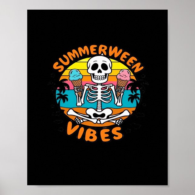 Poster Cute Vibrações de Summerween Esqueleto Sorvete Fér (Frente)