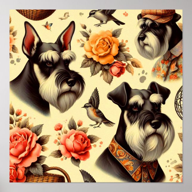 Poster Cute Vintage Schnauzer (Frente)