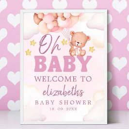 Poster Cute Watercolor Bear Baby Shower Girl