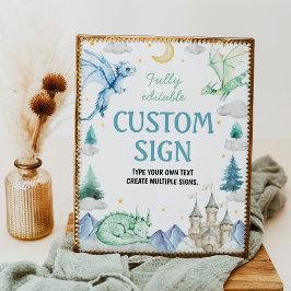 Poster Cute Watercolor Dragon Birthday Party Table Sign